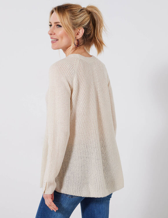 Pull évasé, maille anglaise toucher doux (écru)