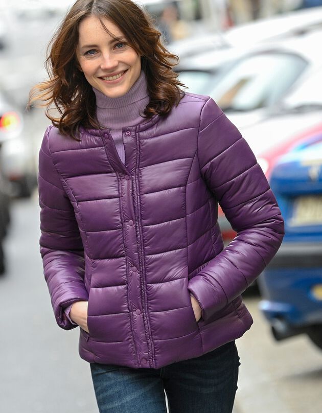 Veste doudoune col rond, déperlante (aubergine)