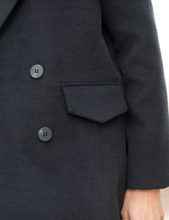 Manteau mi-long à col tailleur, boutonnage croisé (noir)