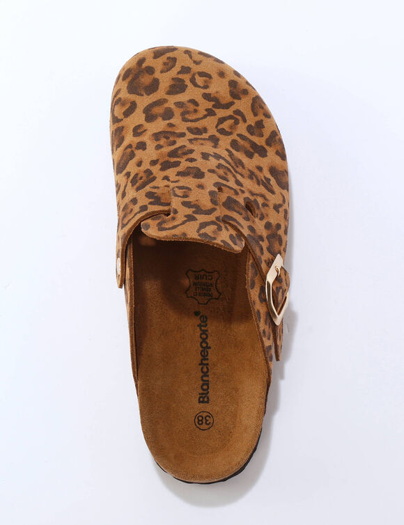 Clogs in splitleer met verstelgesp (bruin / zwart)