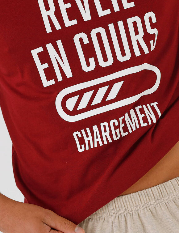 Shortama met ronde hals en letterprint (bordeaux)