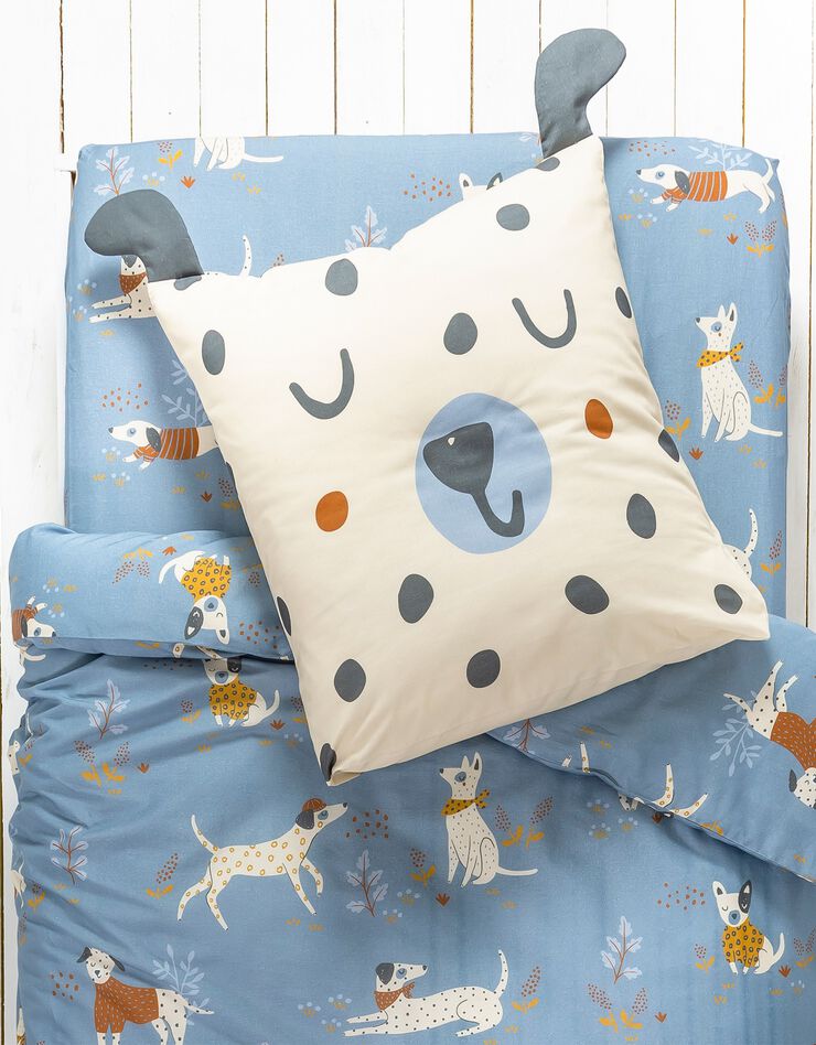 Linge de lit enfant Dalma - coton biologique imprimé chiens (bleu)