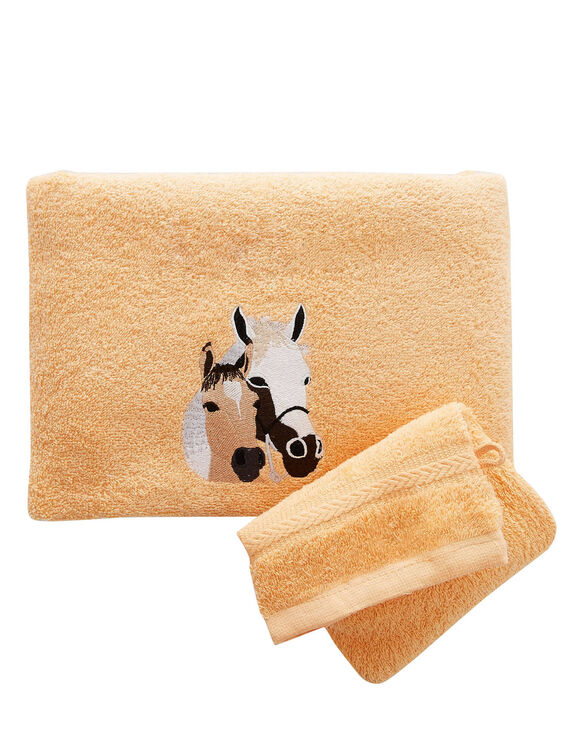 Badlinnen met geborduurd paardenmotief Colombine® - Sets (abrikoos)