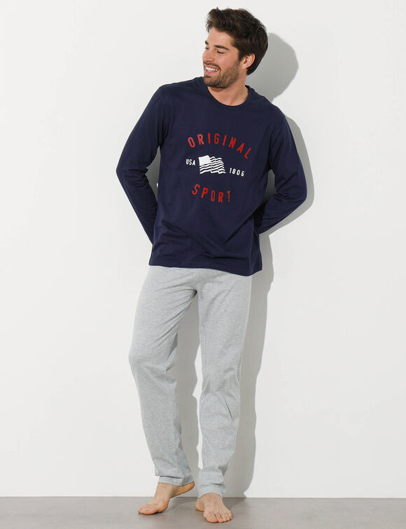 Tee-shirt de pyjama manches longues imprim&eacute; (marine)