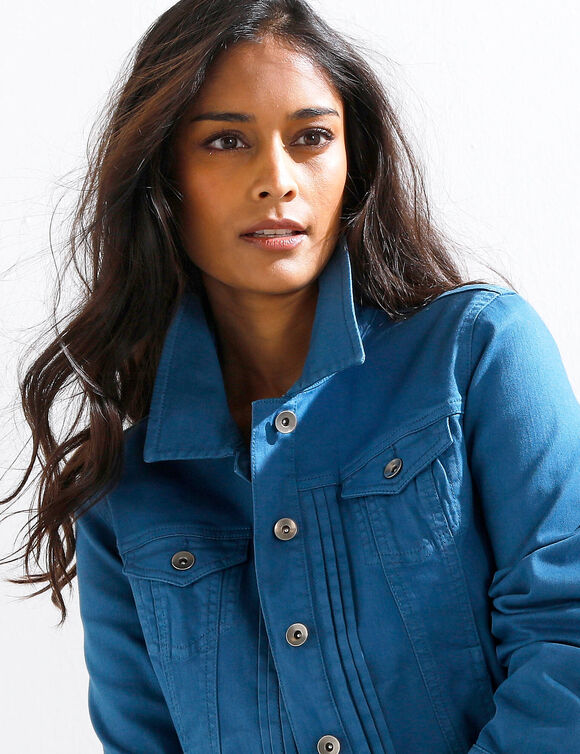 Veste boutonnée plis fantaisie (bleu grisé)