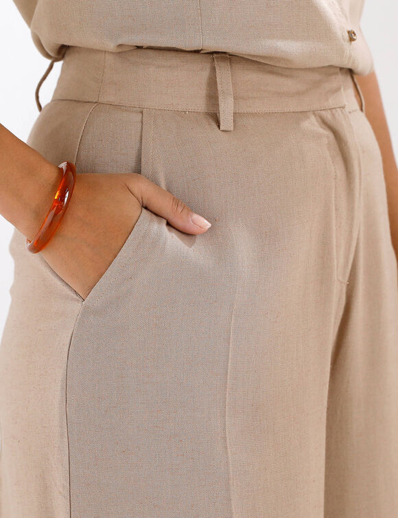 Pantalon effet jupe-culotte, en lin m&eacute;lang&eacute; (taupe)