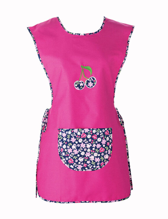 Mouwloze 7/8-keukenschort met borduursel (fuchsia)