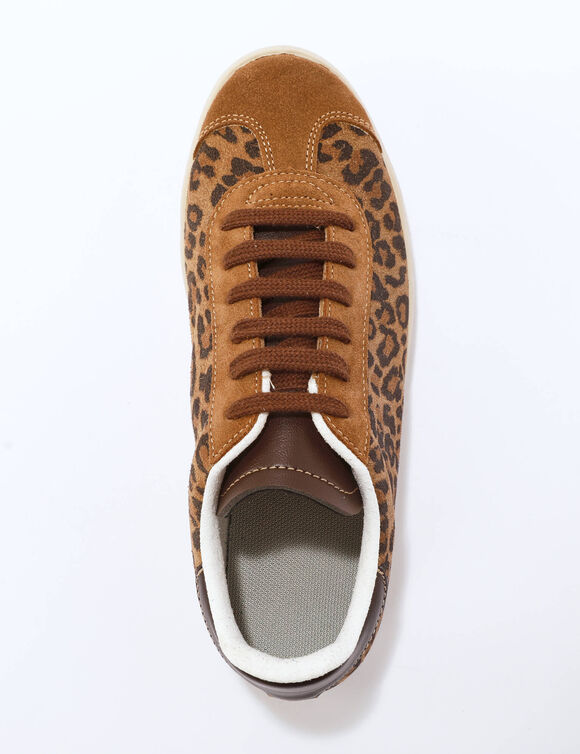 Baskets vintage cro&ucirc;te de cuir imprim&eacute; l&eacute;opard (marron / noir)