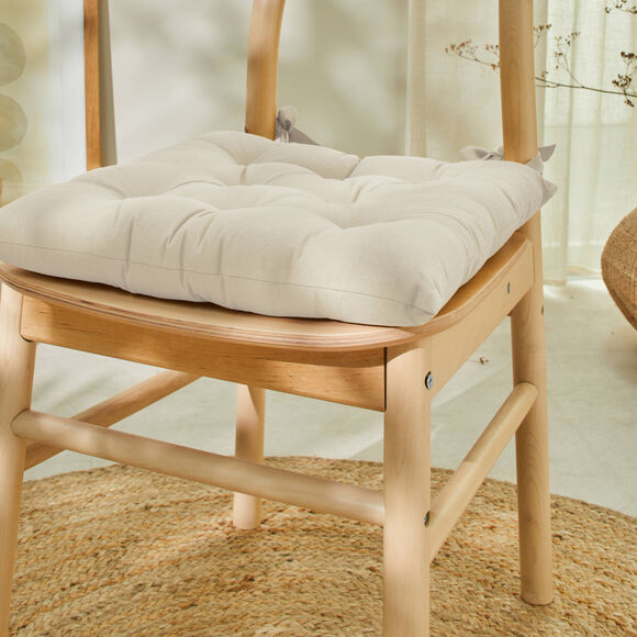 Galette de chaise carr&eacute;e unie coton bachette - lot de 2 (naturel)