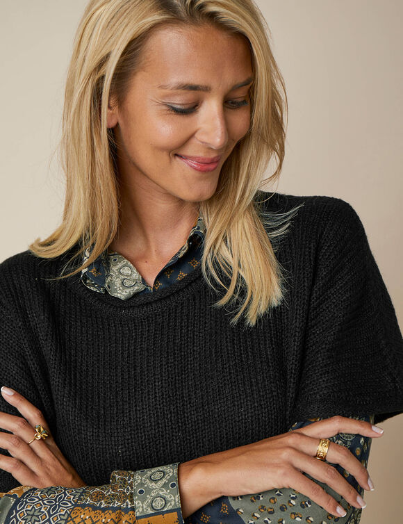 Pull poncho manches coude (noir)
