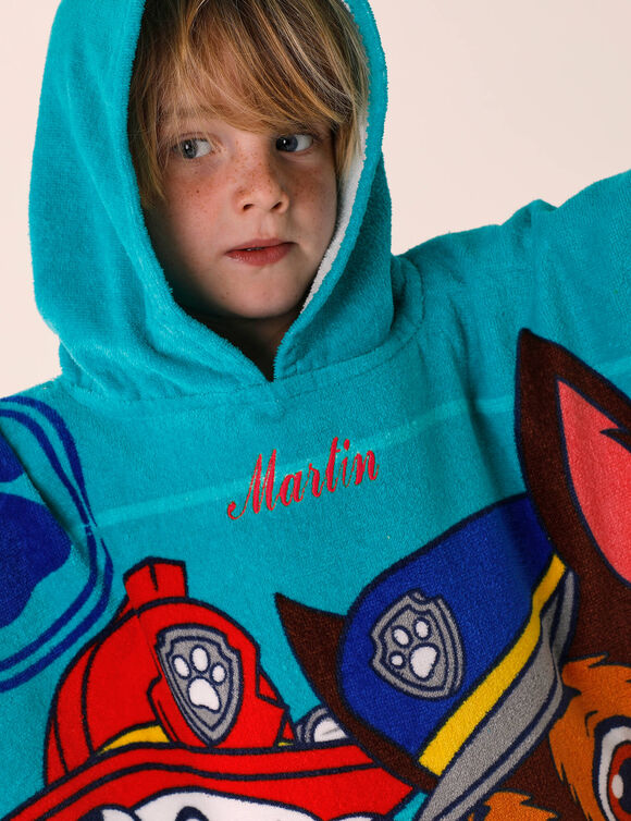 Gepersonaliseerde kinderbadponcho Paw Patrol®, katoenen badstof en velours - 320g/m² (smaragd)
