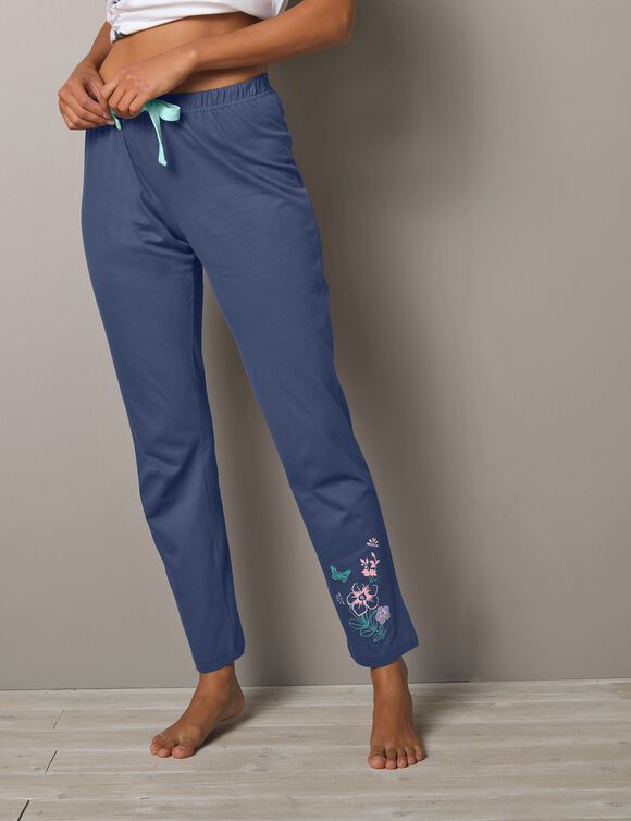 Pantalon imprimé bucolique placé - coton jersey (ardoise)