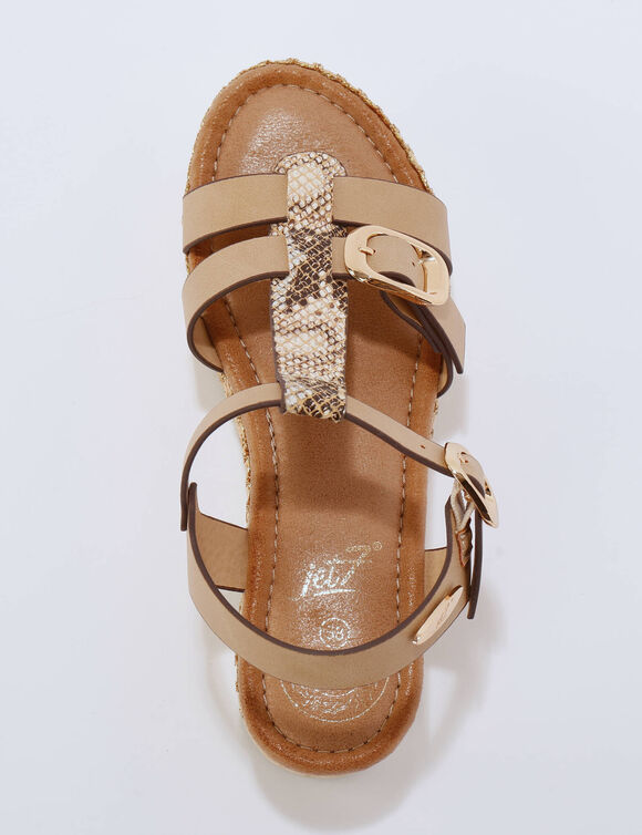 Sandales compens&eacute;es fantaisie (beige)