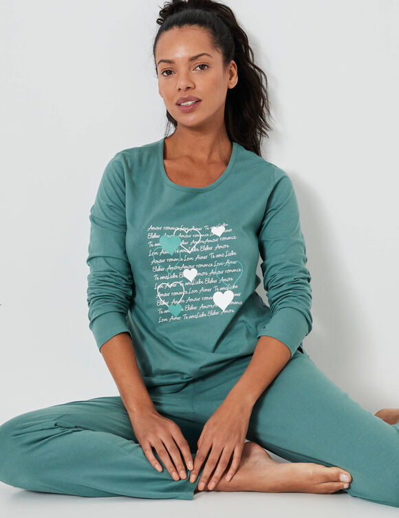 Pyjama imprimé cœurs (kaki)