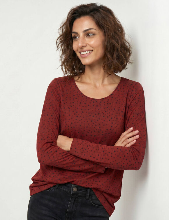 T-shirt imprim&eacute; pois en coton biologique(**) (bordeaux)