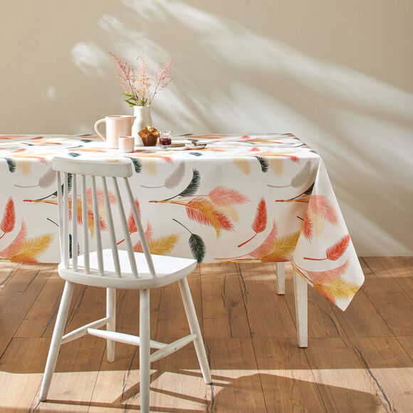 Nappe toile cirée imprimé fleurs pampa (blanc / rose)