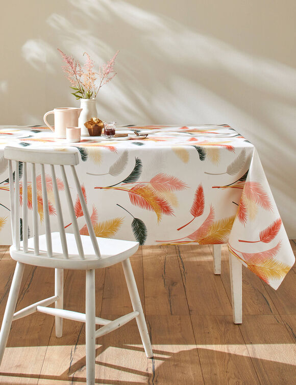 Nappe toile cirée imprimé fleurs pampa (blanc / rose)