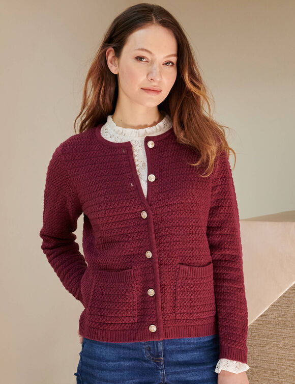 Cardigan met knoopsluiting en zakken, fantasietricot (pruim)
