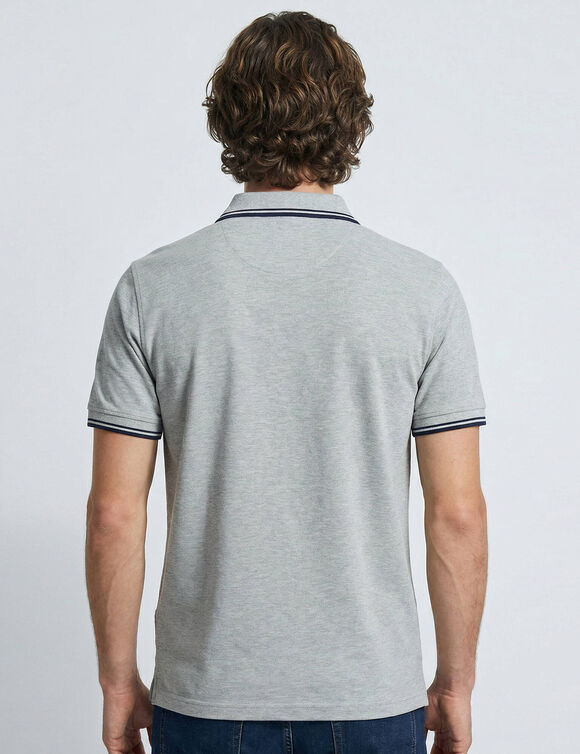 Polo uni maille piqu&eacute;e manches courtes (gris chin&eacute;)