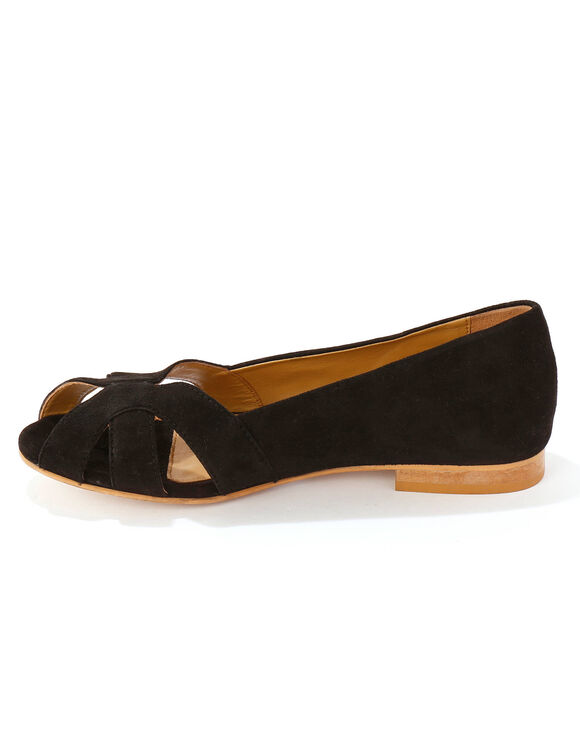 Ballerines à bout ouvert en cuir (noir)