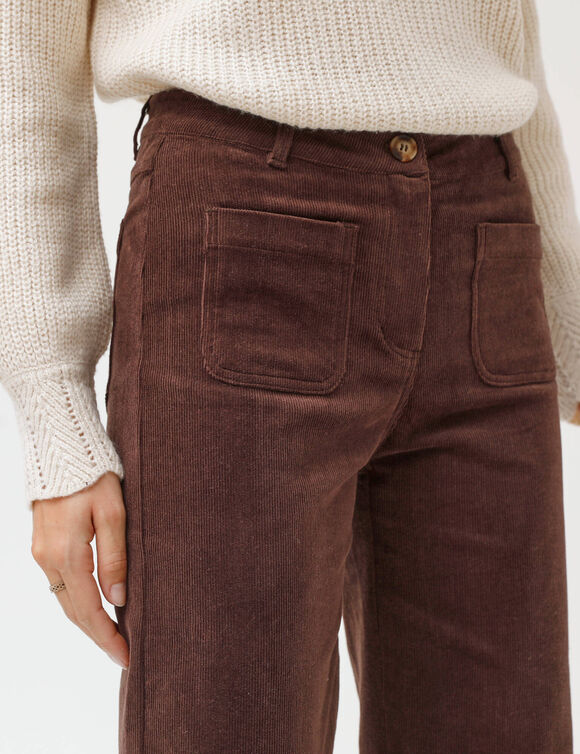Pantalon coupe large taille haute, stature moyenne (chocolat)