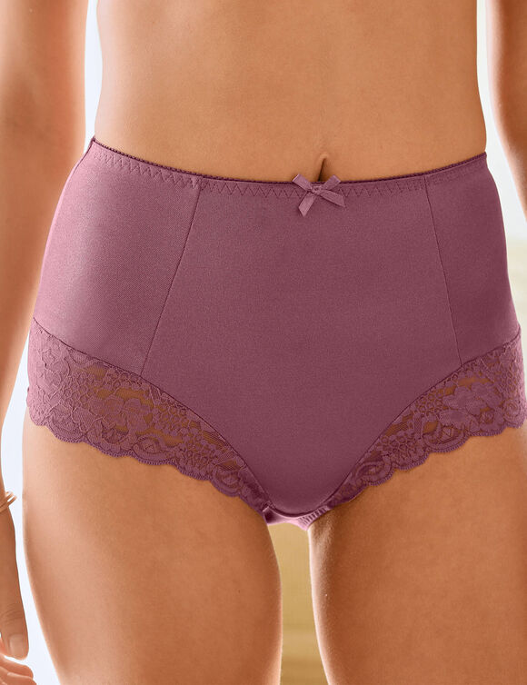 Gaineslip in glanstricot en kant Avila - set van 2 (purper + koper)