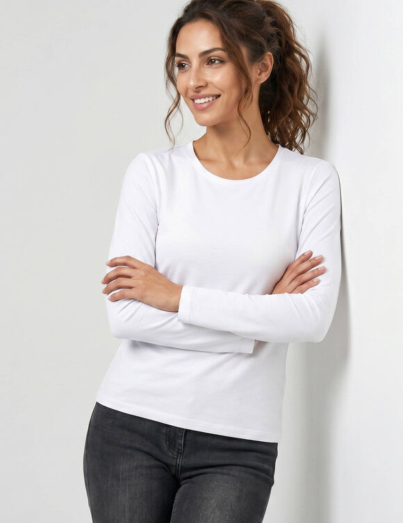 T-shirt chaleur manches longues, col rond (blanc)