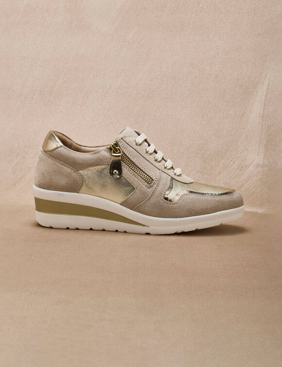 Derbies &agrave; lacets largeur confort, petit compens&eacute; (dor&eacute;)