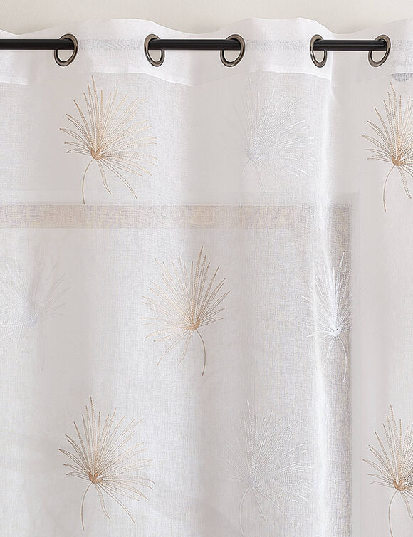 Voilage &eacute;tamine brod&eacute; feuilles (beige)