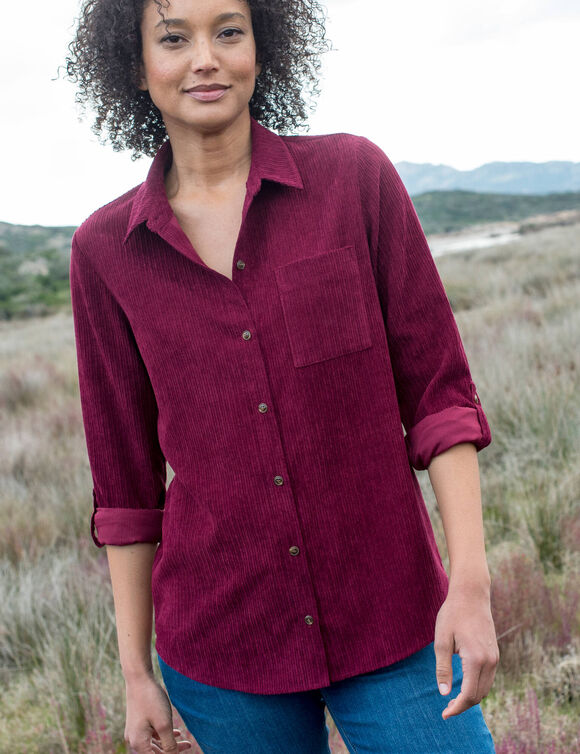 Chemise en velours c&ocirc;tel&eacute; (prune)
