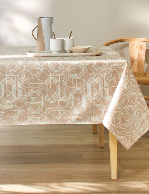 Tafellaken in toile cirée, grafische print (ecru)