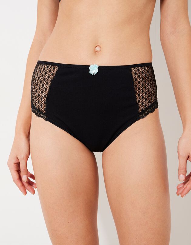 Culotte maxi dentelle coton uni Tropea - lot de 4 (noir + bleu)