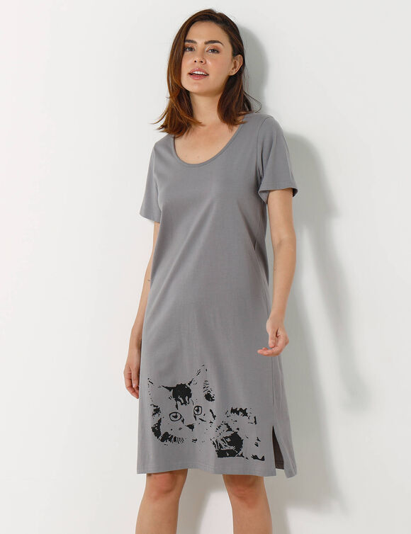 Chemise de nuit courte imprimé chat - lot de 2 (pêche / gris)