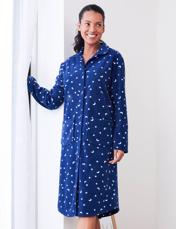 Peignoir in fleece met sterrenprint (marine)