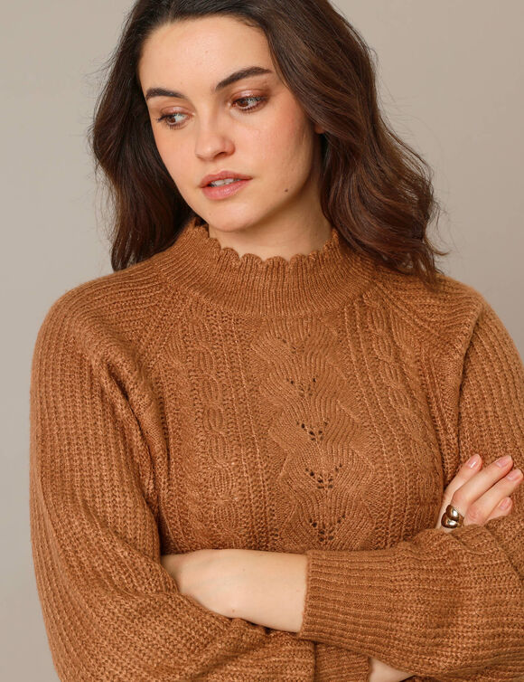 Pull col montant, maille anglaise toucher doux (hazelnootbruin)