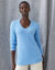 Pull tunique col V, maille douceur (bleu)