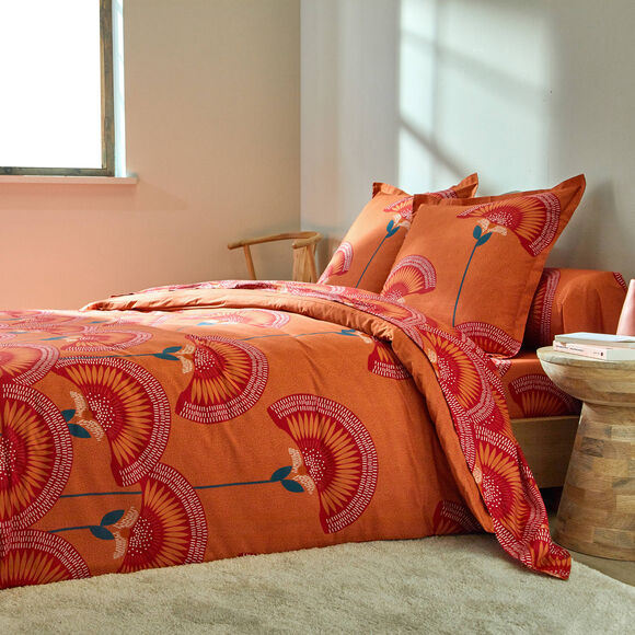 Linge de lit Suzanne en coton imprimé  (terracotta)