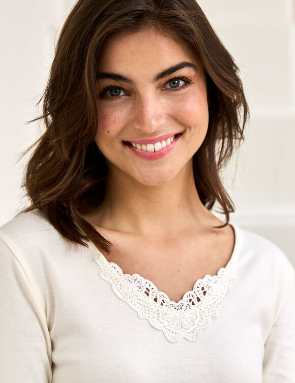 T-shirt chaleur manches longues col en dentelle - lot de 2 (ivoire)