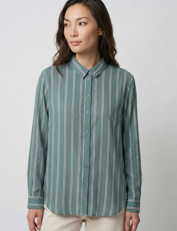 Gestreepte blouse met knopen en gestreepte print (eendenblauw)