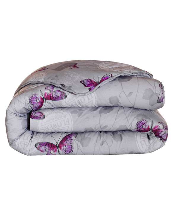 Couette coton imprim&eacute; C&eacute;lestine 400 g/m&sup2; (gris / parme)