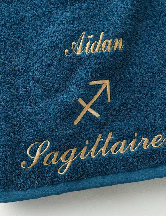 Handdoeken met "Sagittaire" borduursel, personaliseerbaar - 420 g/m2 (pauwblauw)