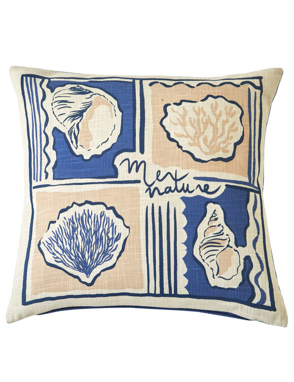 Kussen met schelpenprint (blauw / beige)