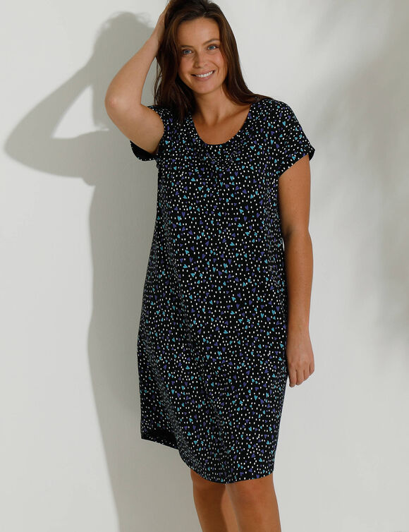 Chemise de nuit coton imprimé "coeurs" (noir)