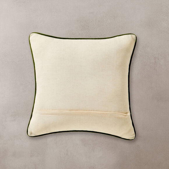 Coussin coton lin broderie fleurie (vert / parme)