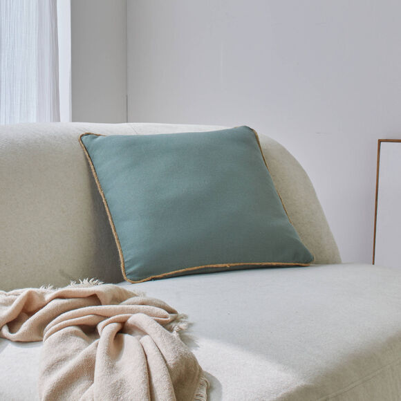 Coussin uni biais en jute  (kaki)