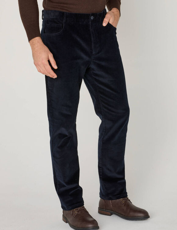 Broek met vijf zakken van grof geribbeld fluweel (marine)