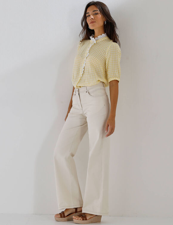 Chemisier &agrave; carreaux, en gaze de coton (geel)