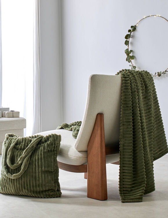 Ensemble plaid et sac en polaire (kaki)