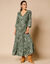 Robe longue imprimée, manches 3/4, détails macramé (kaki)