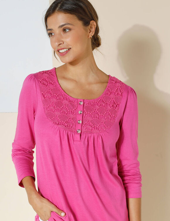 Tunique macramé manches longues (rose indien)